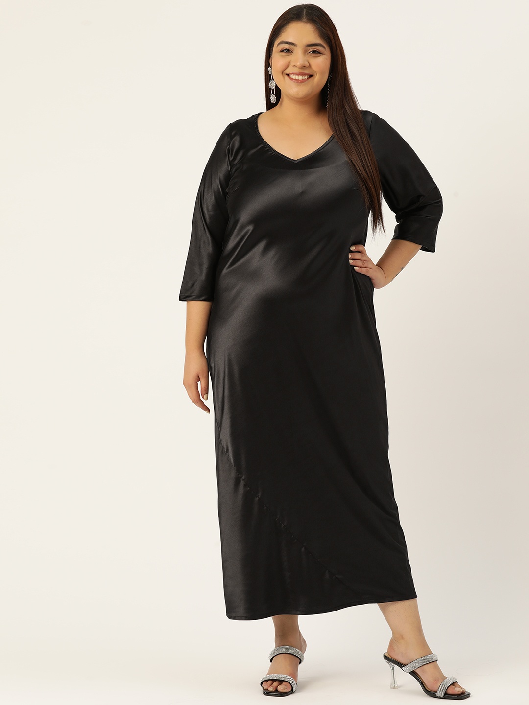 

theRebelinme Plus Size Satin Maxi Dress, Black