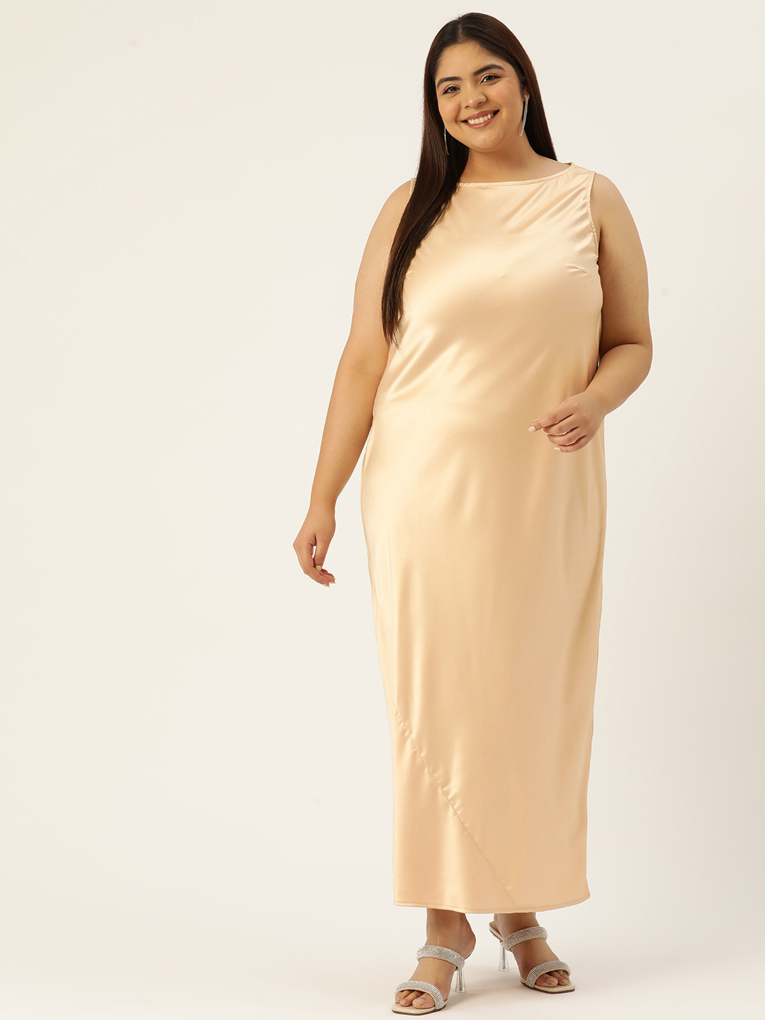 

theRebelinme Plus Size Satin Maxi Dress, Beige