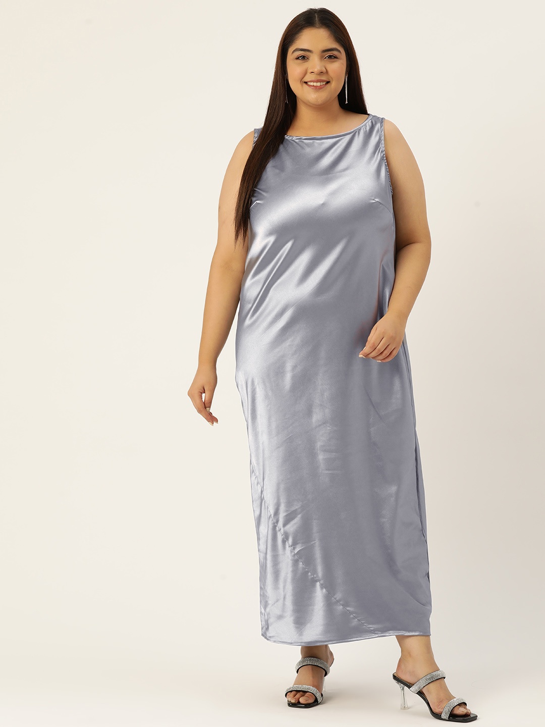 

theRebelinme Plus Size Satin Maxi Dress, Silver