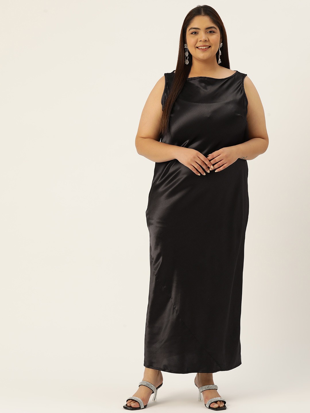 

theRebelinme Plus Size Satin Maxi Dress, Black