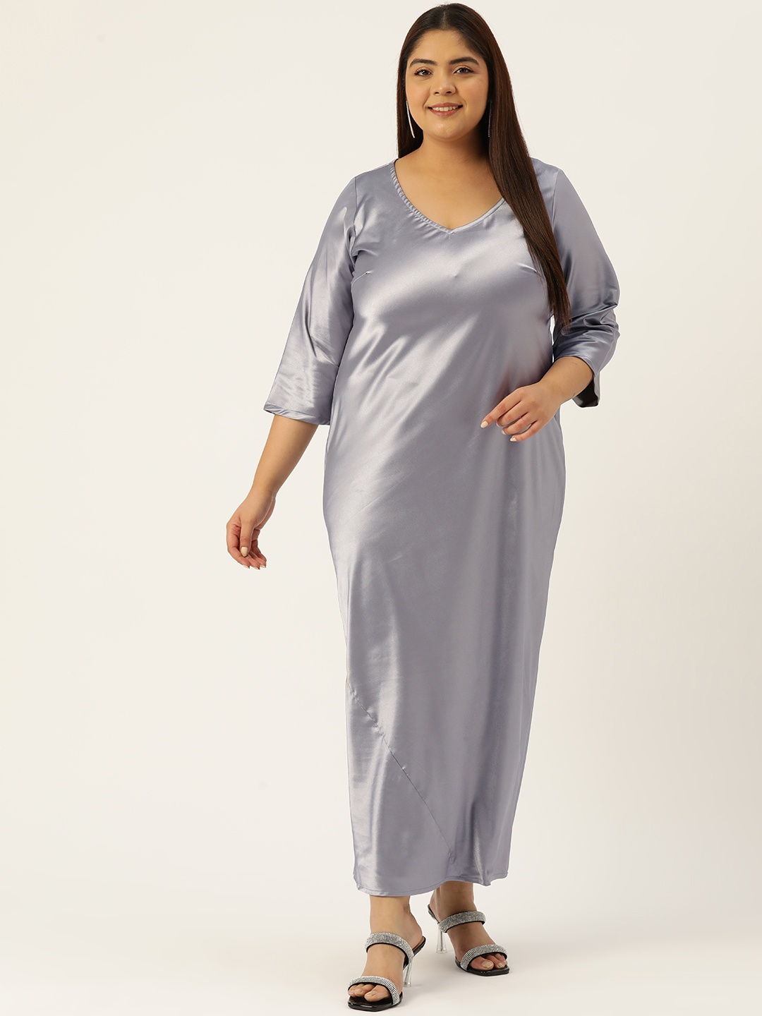 

theRebelinme Plus Size Satin Maxi Dress, Silver