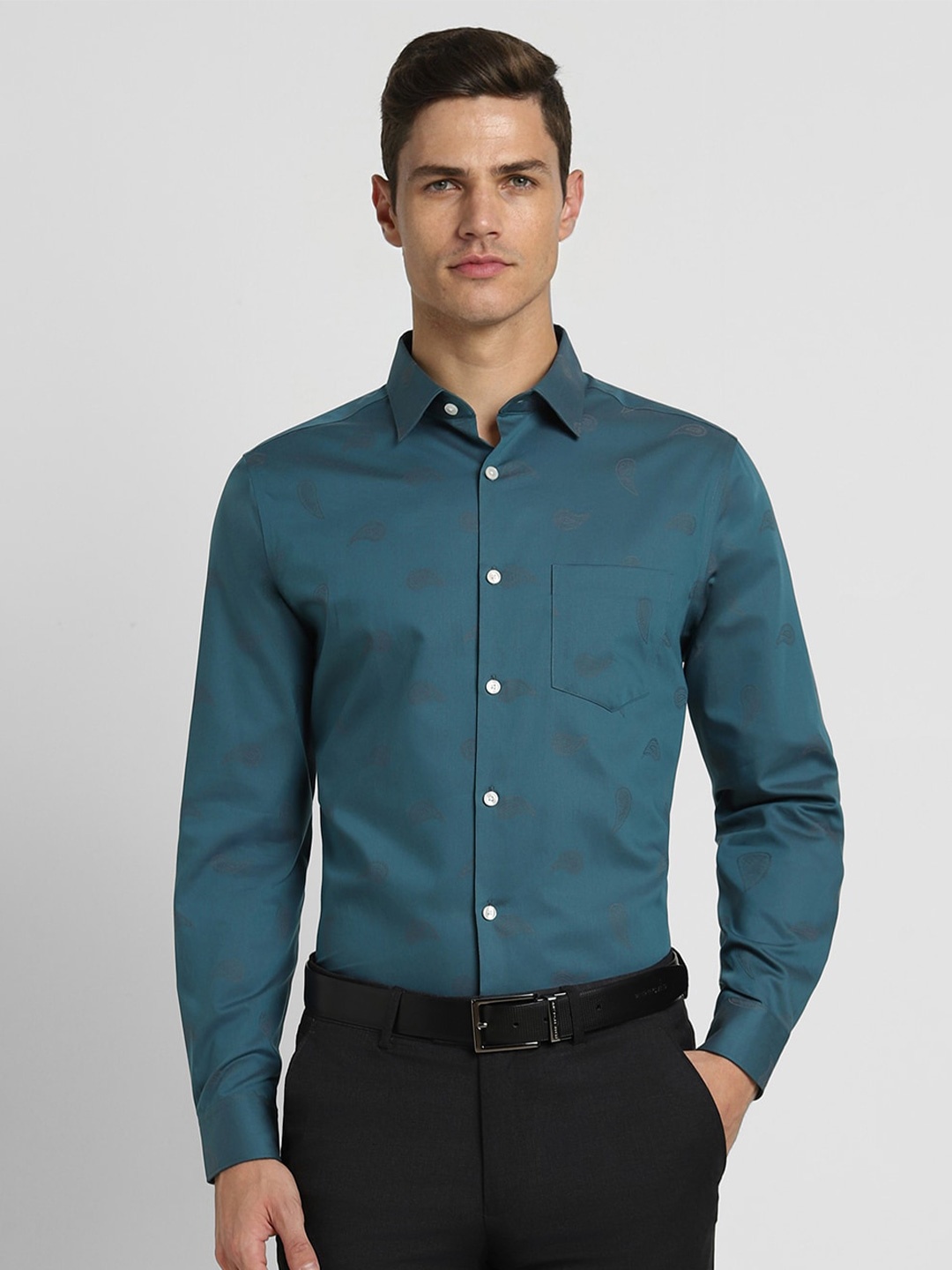

Peter England Elite Slim Fit Micro Disty Printed Formal Shirt, Green