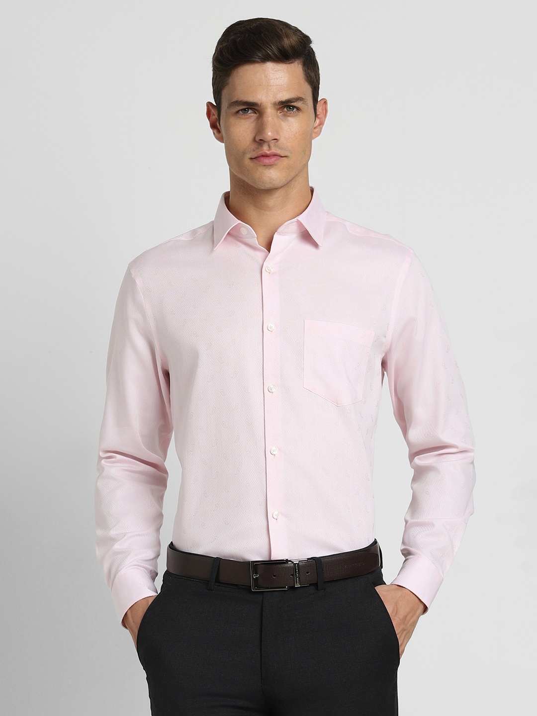 

Peter England Elite Regular Fit Spread Collar Long Sleeves Formal Shirt, Pink