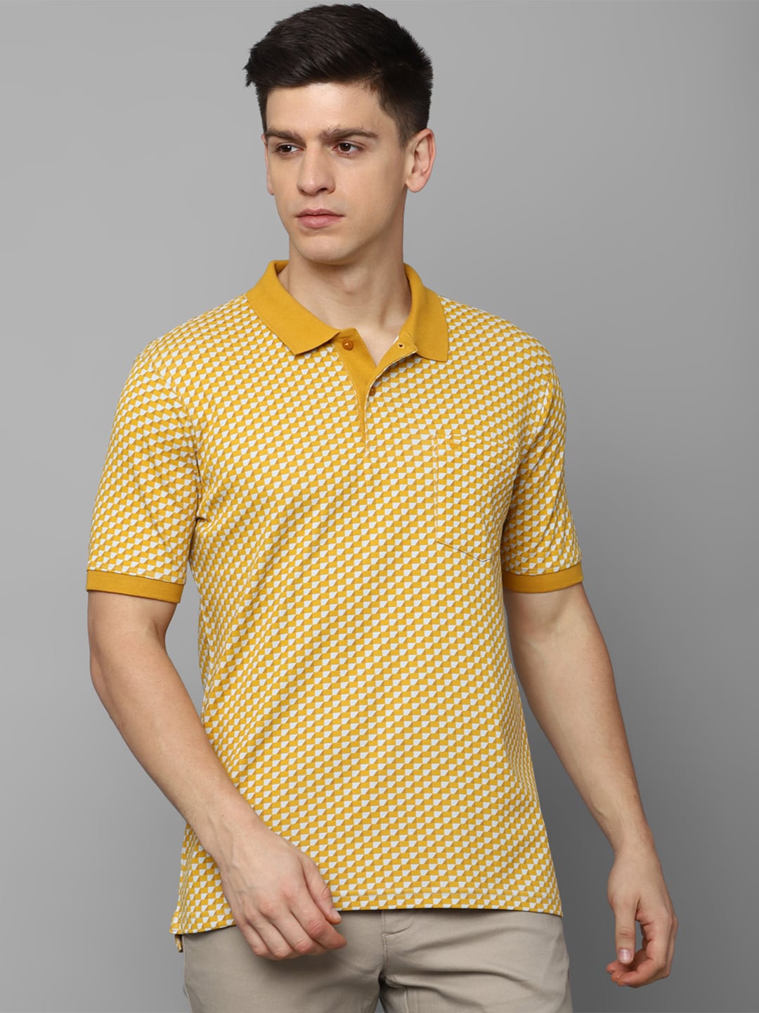 

Louis Philippe Geometric Printed Polo Collar Pure Cotton T-shirt, Yellow