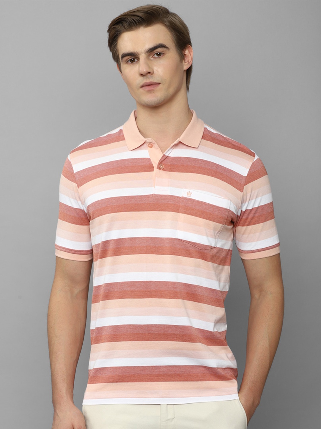 

Louis Philippe Striped Polo Collar T-shirt, Orange