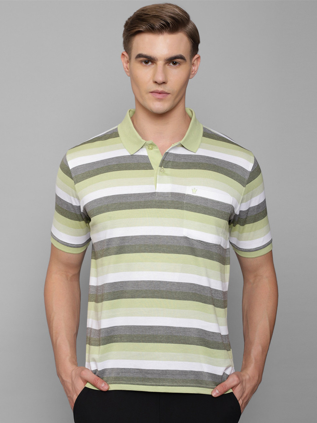 

Louis Philippe Striped Polo Collar Pure Cotton T-shirt, Green