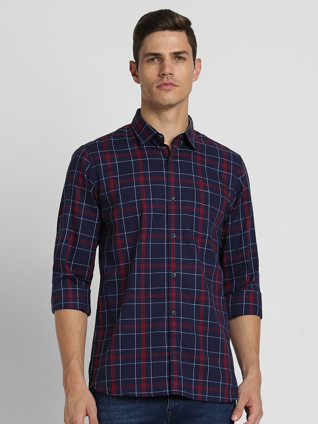 

Peter England Casuals Slim Fit Tartan Checked Pure Cotton Casual Shirt, Navy blue