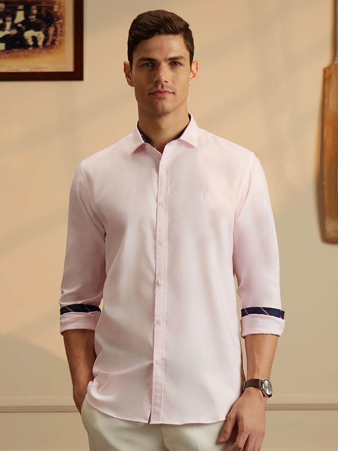

Peter England Casuals Slim Fit Pure Cotton Opaque Cricket Inspired Casual Shirt, Pink