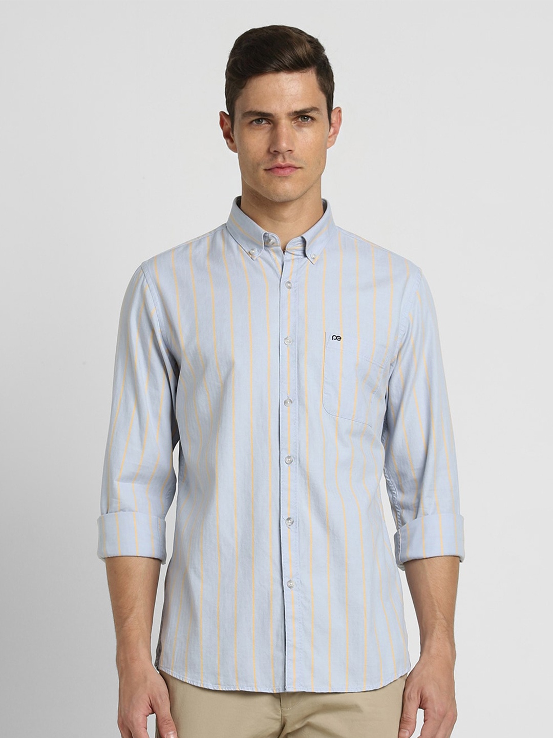 

Peter England Casuals Slim Fit Vertical Striped Pure Cotton Casual Shirt, Blue