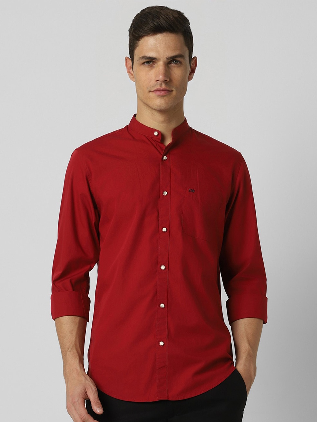 

Peter England Casuals Slim Fit Band Collar Pure Cotton Casual Shirt, Red