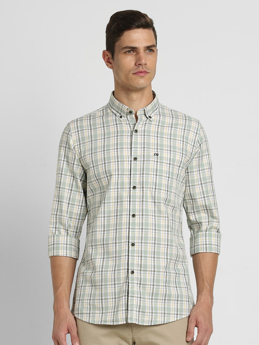 

Peter England Casuals Slim Fit Tartan Checked Pure Cotton Casual Shirt, Green