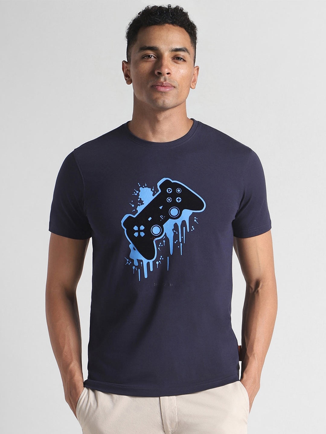 

SIMON CARTER LONDON Graphic Printed Slim Fit Cotton T-Shirt, Navy blue