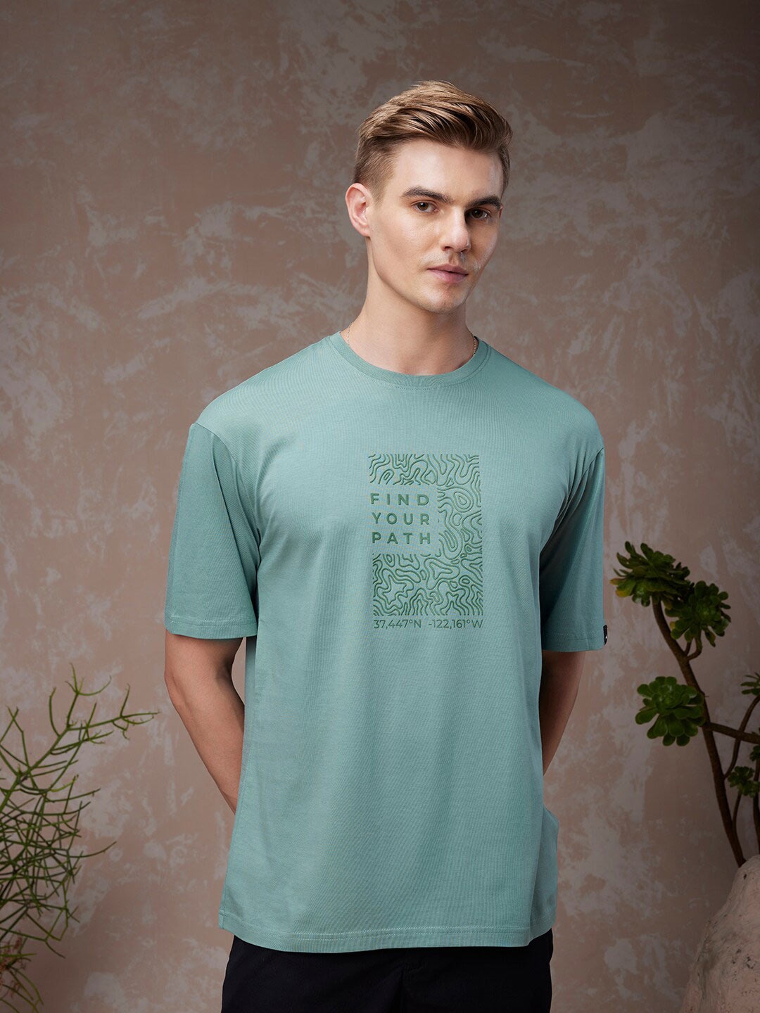

Bewakoof American Pima Graphic Printed Oversized Cotton T-shirt, Green