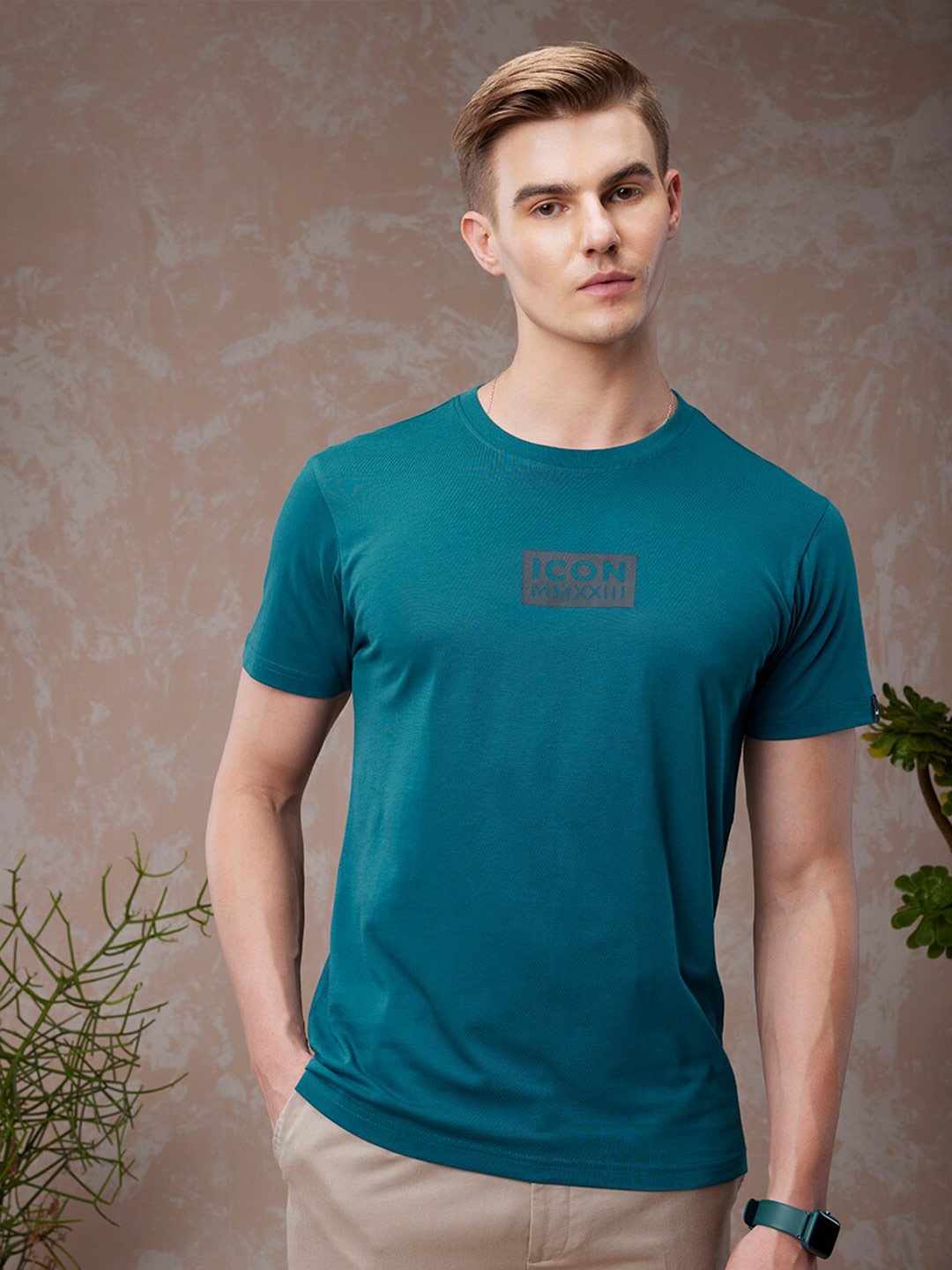 

Bewakoof American Pima Typography Printed Round Neck Cotton T-shirt, Blue