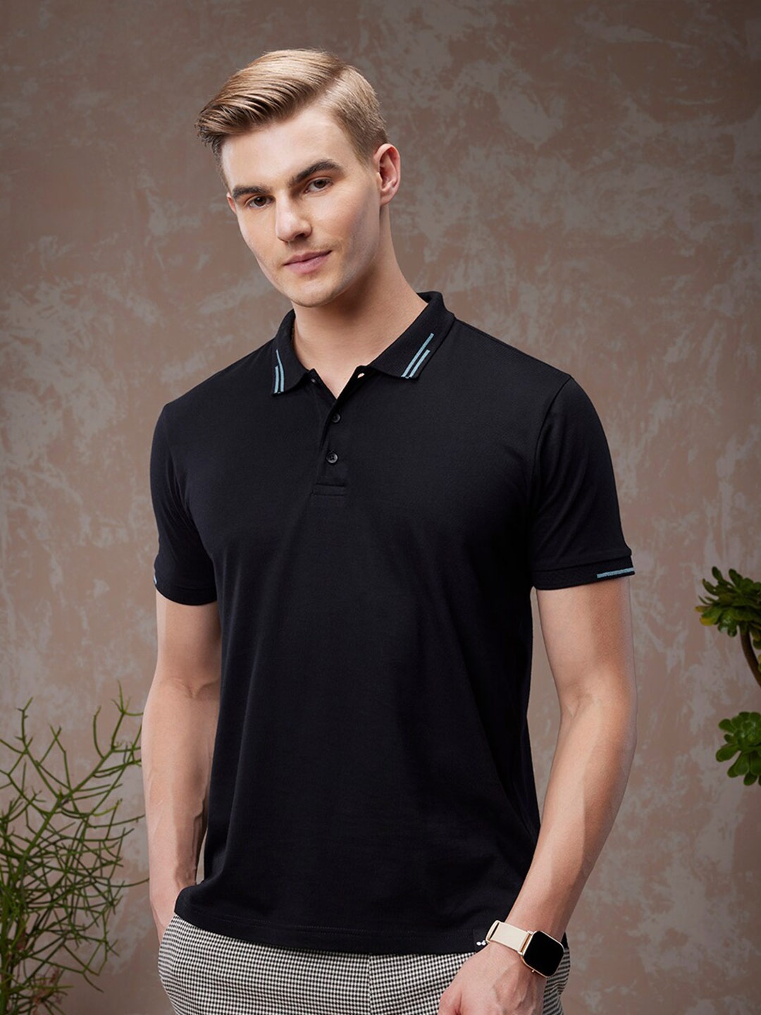 

Bewakoof American Pima Men Polo T-shirt, Black