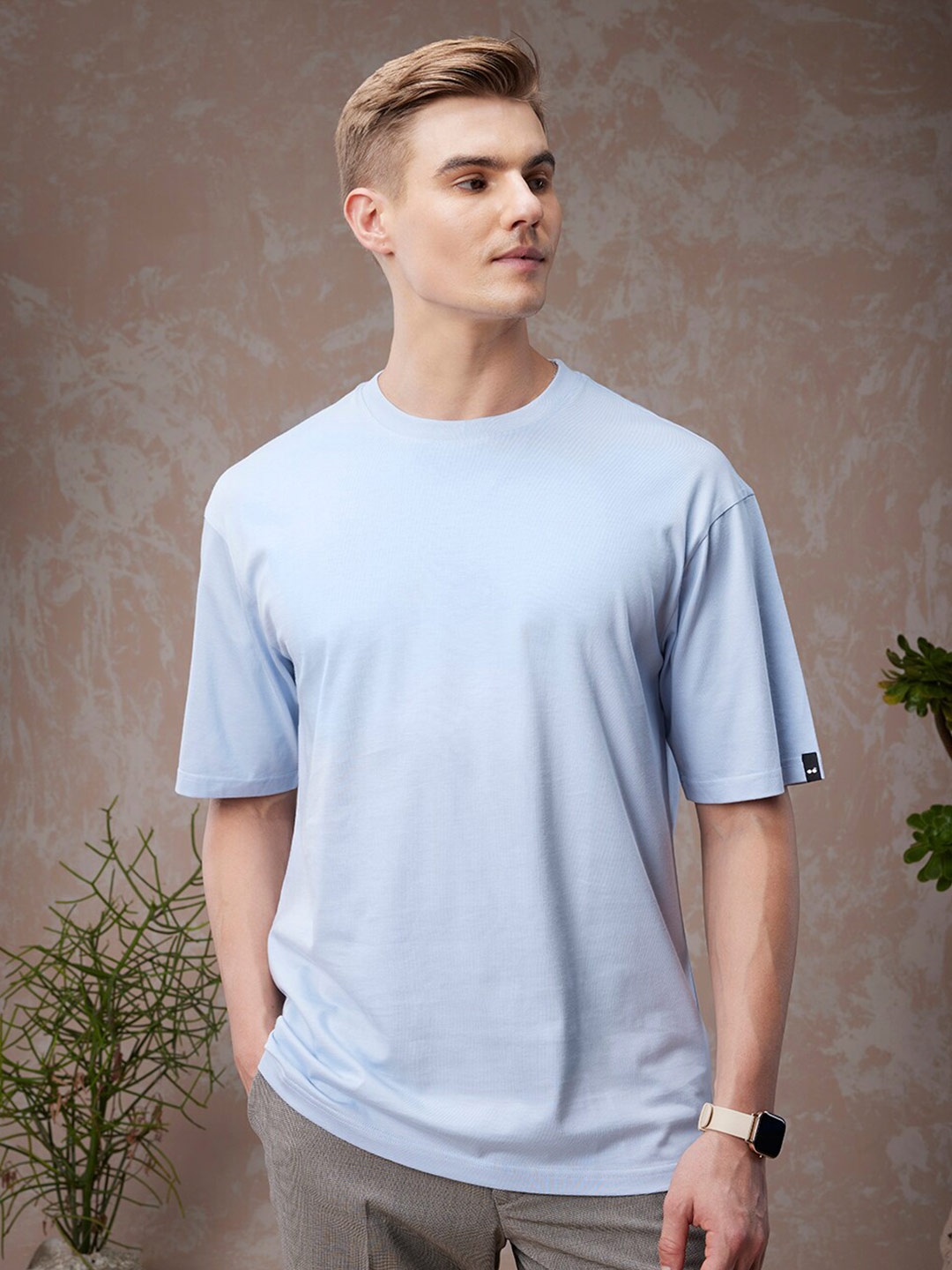 

Bewakoof American Pima Round Neck Oversized T-shirt, Blue
