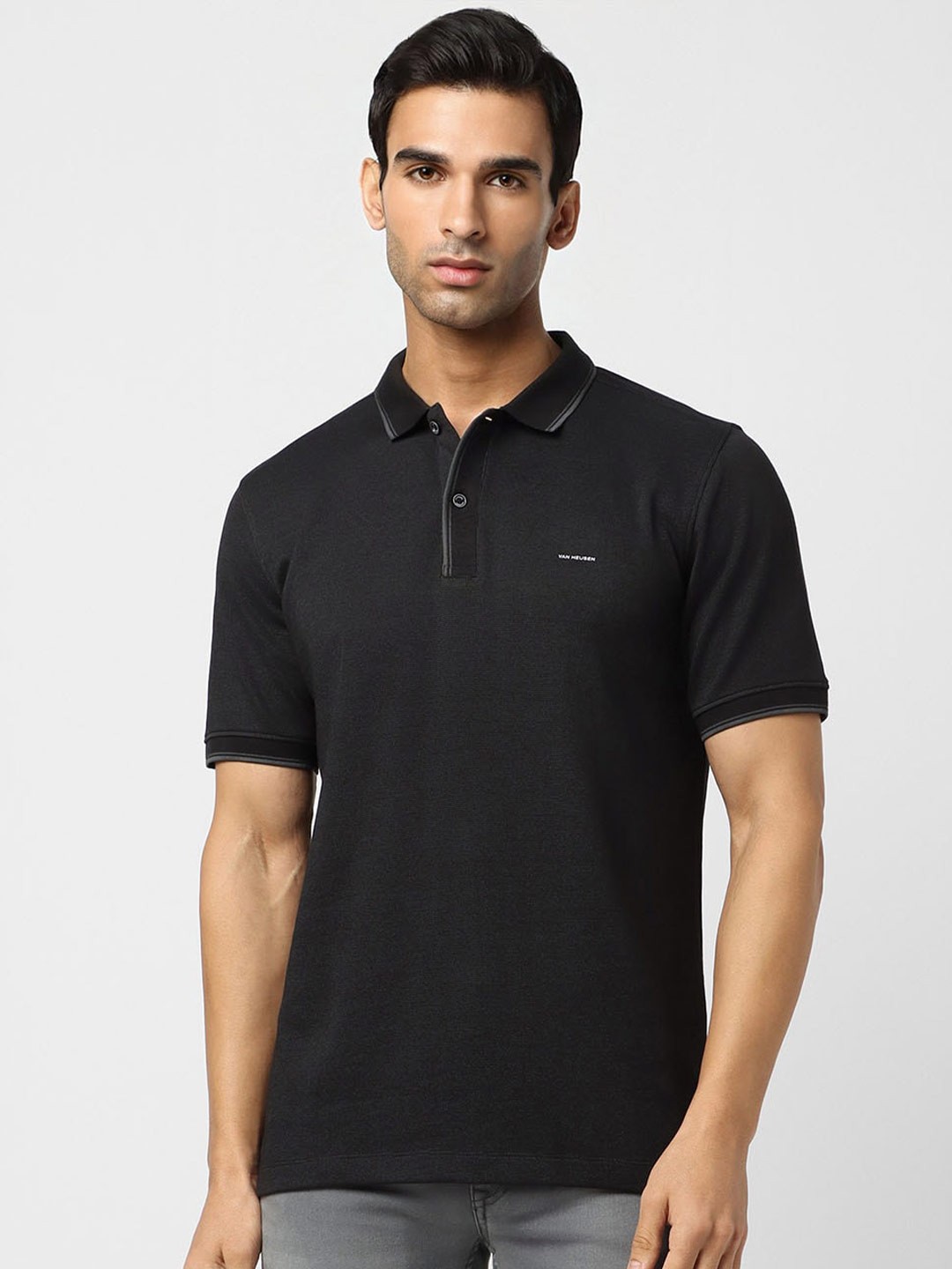 

Van Heusen Polo Collar Short Sleeves T-shirt, Black