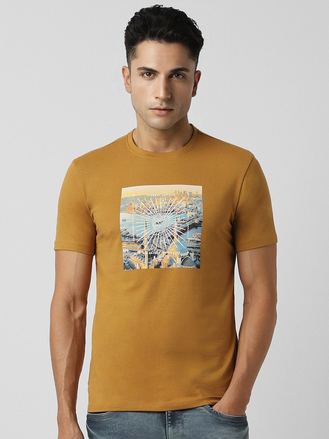 

VAN HEUSEN DENIM LABS Graphic Printed Casual T-Shirt, Yellow