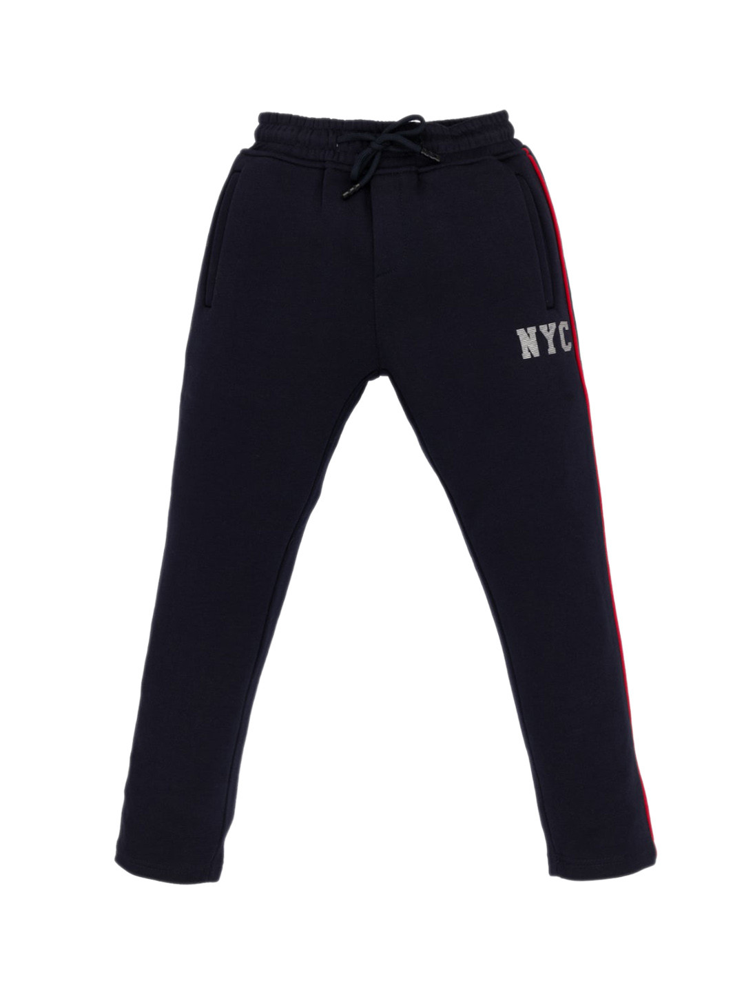 

Status Quo Boys Typography Printed Cotton Mid Rise Track Pants, Navy blue