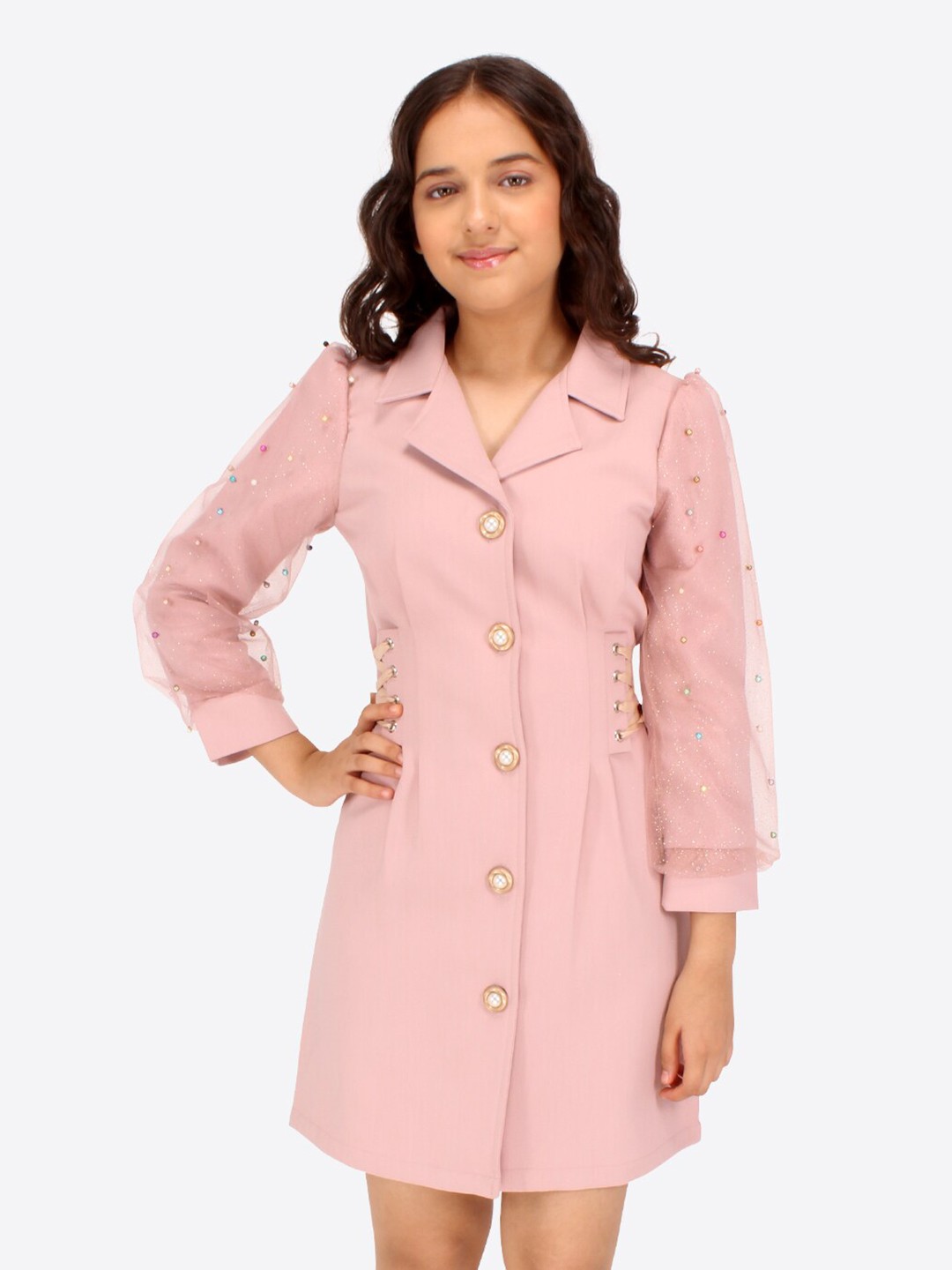 

CUTECUMBER Embellished Shirt Collar Shirt Dress, Pink