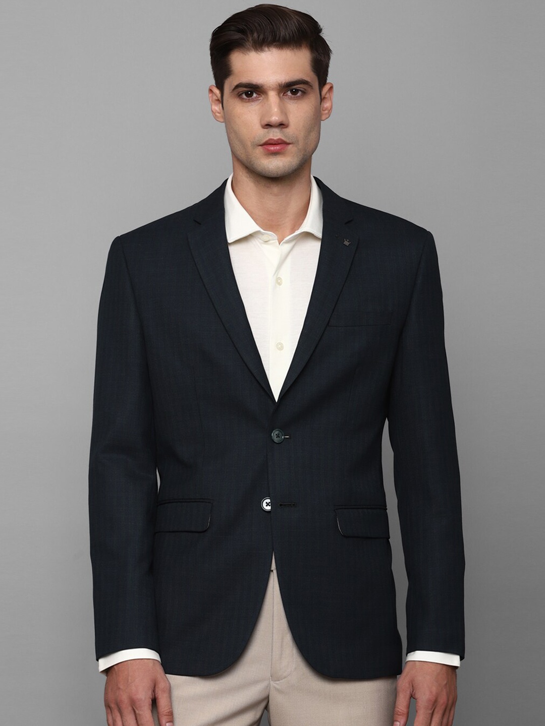 

Louis Philippe Checked Slim-Fit Single Breasted Blazer, Navy blue