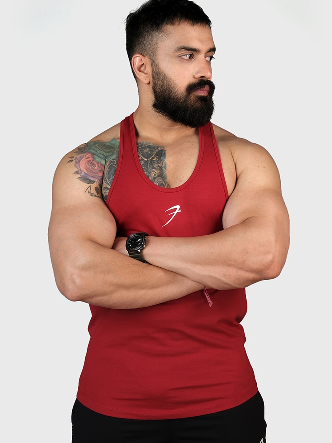 

FUAARK Round Neck Cotton Sports & Gym Vests, Maroon