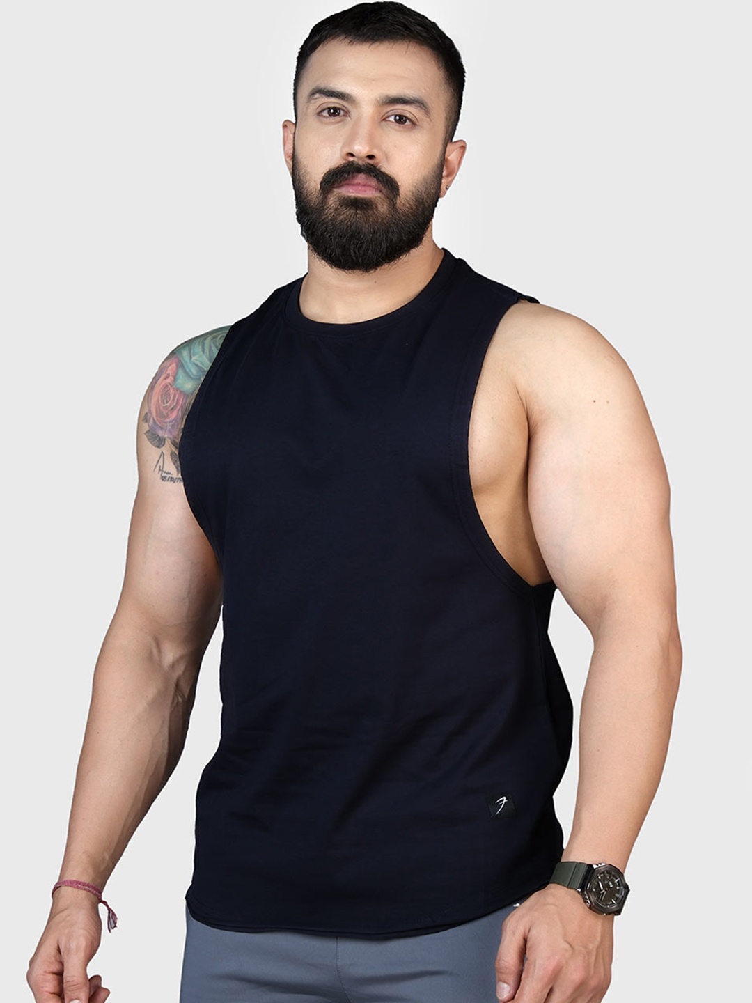 

FUAARK Round Neck Cotton Sports & Gym Vests, Navy blue