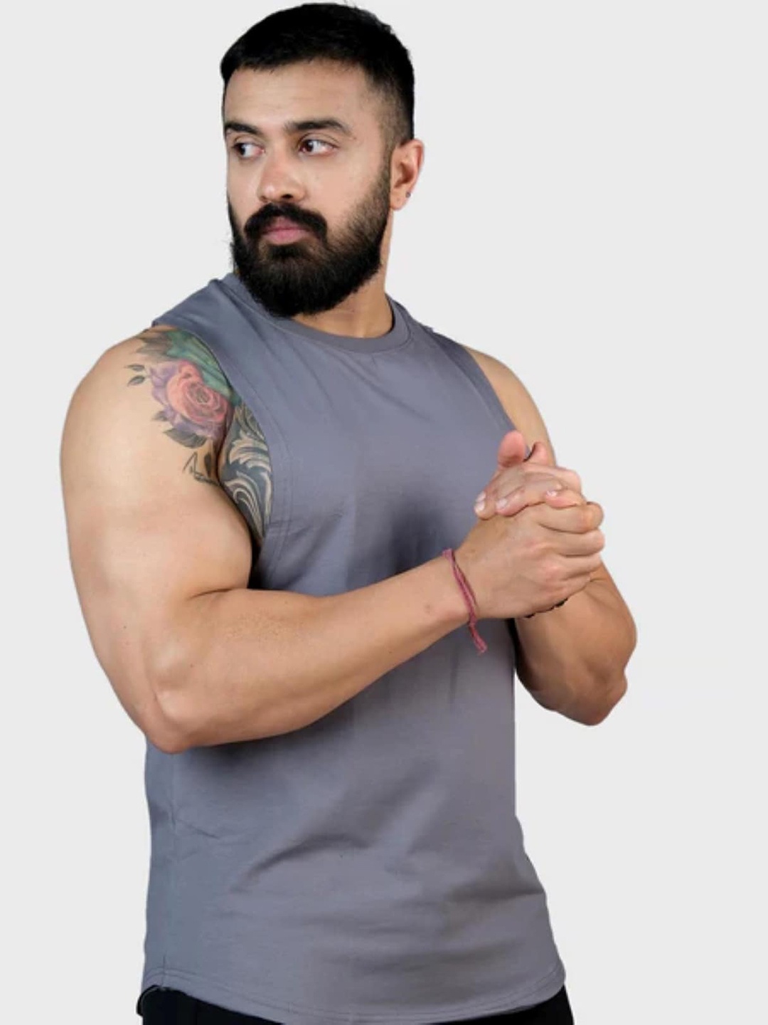 

FUAARK Round Neck Cotton Sports & Gym Vests, Grey