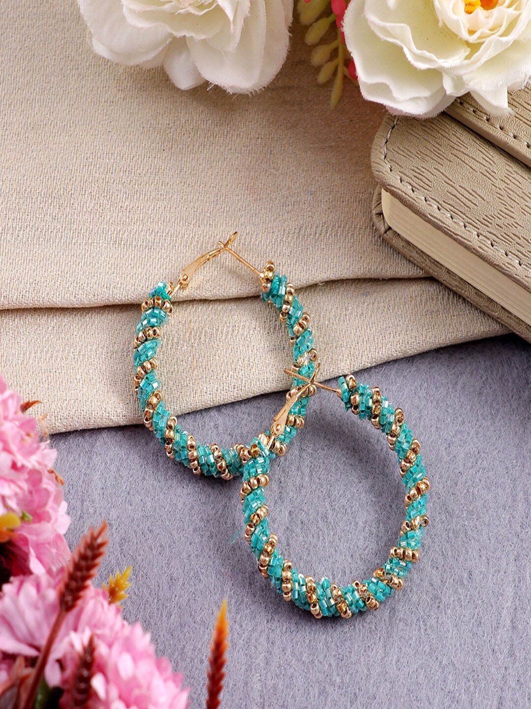 

UNIVERSITY TRENDZ Gold-Plated Artificial Beads-Beaded Hoop Earrings