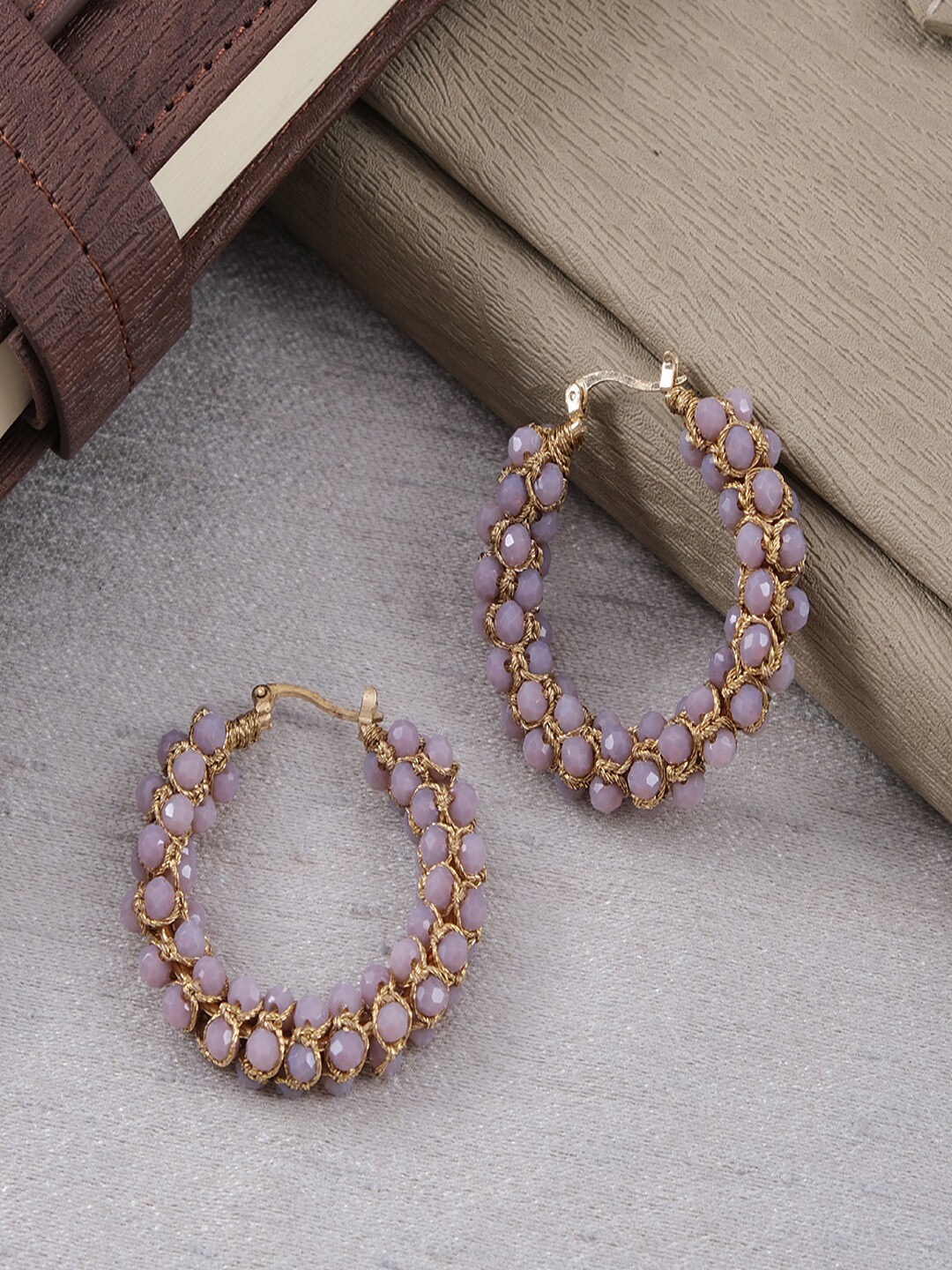 

UNIVERSITY TRENDZ Gold-Plated Stones & Beads-Studded Circular Hoop Earrings