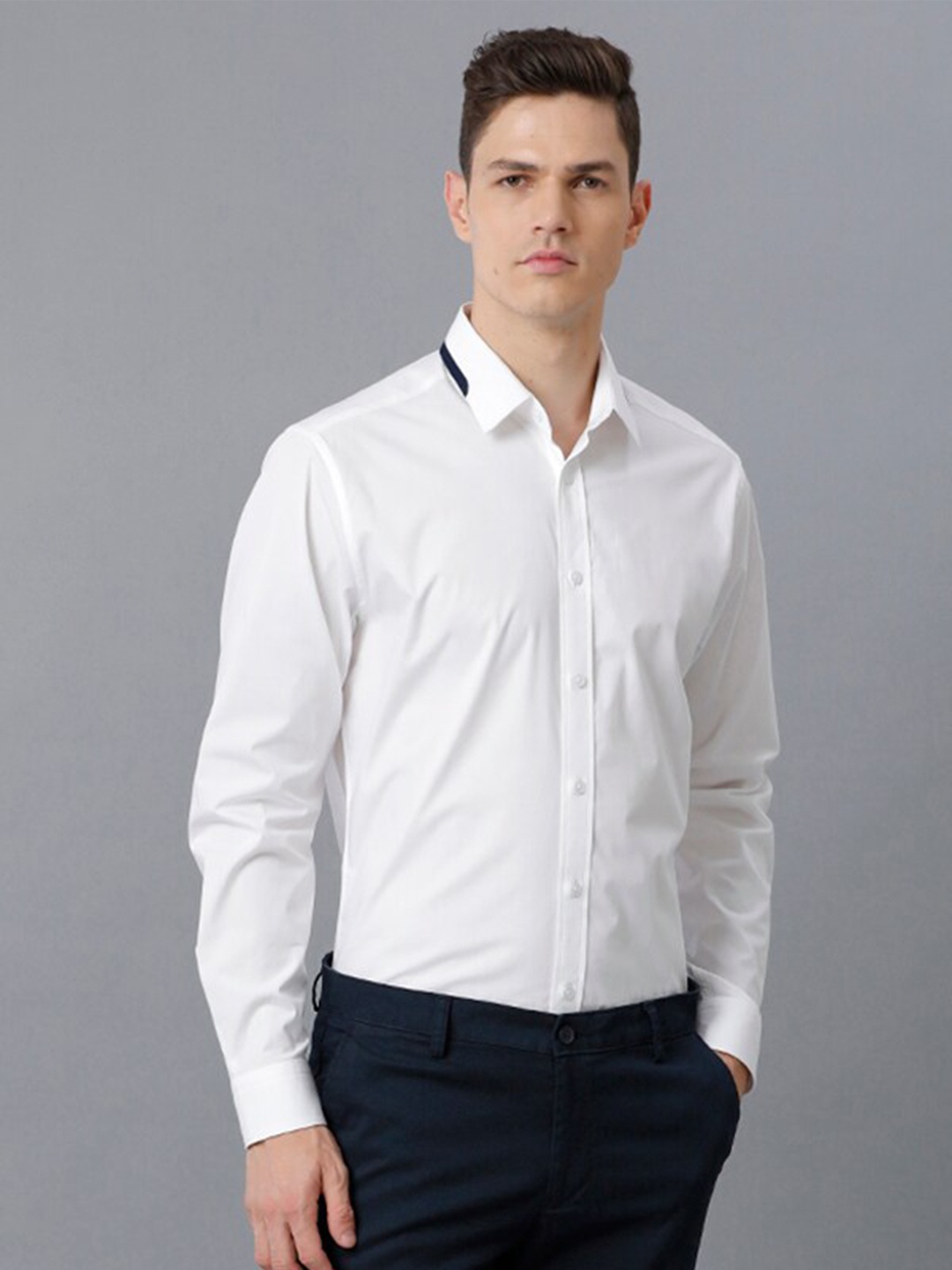 Aldeno Spread Collar Comfort Regular Fit Opaque Cotton Formal Shirt, White