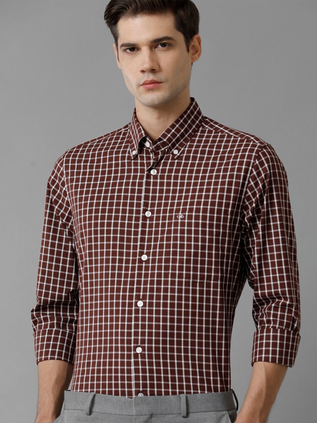 

Aldeno India Slim Checked Button-Down Collar Casual Shirt, Brown