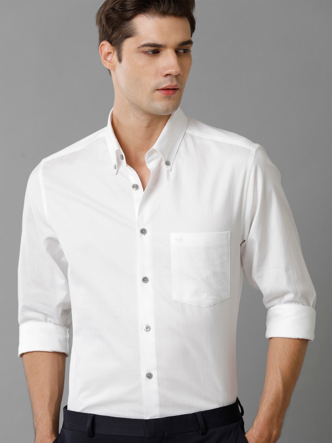 

Aldeno Indian Slim Button-Down Collar Pure Cotton Formal Shirt, White