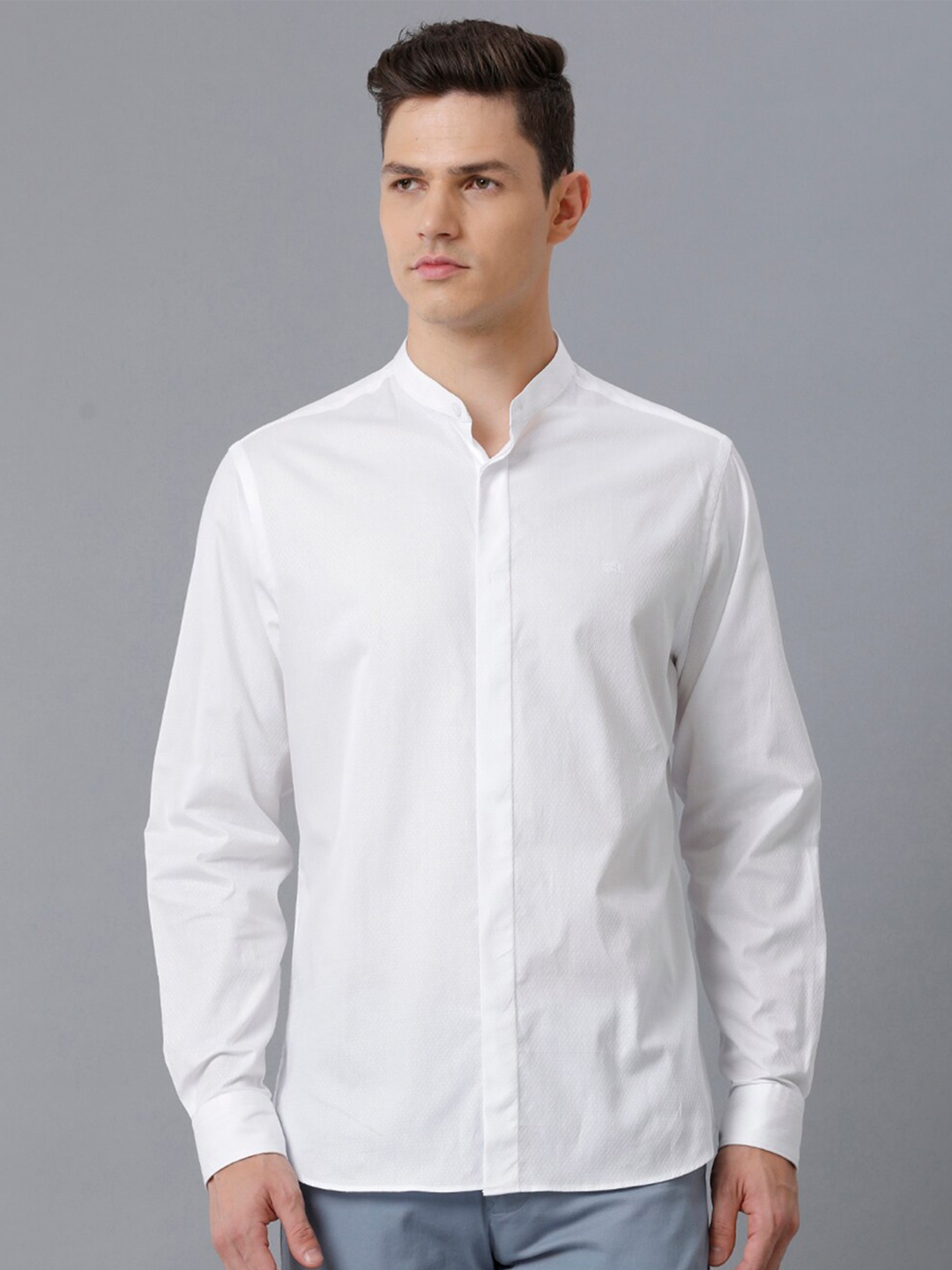 

Aldeno Comfort Band Collar Pure Cotton Casual Shirt, White