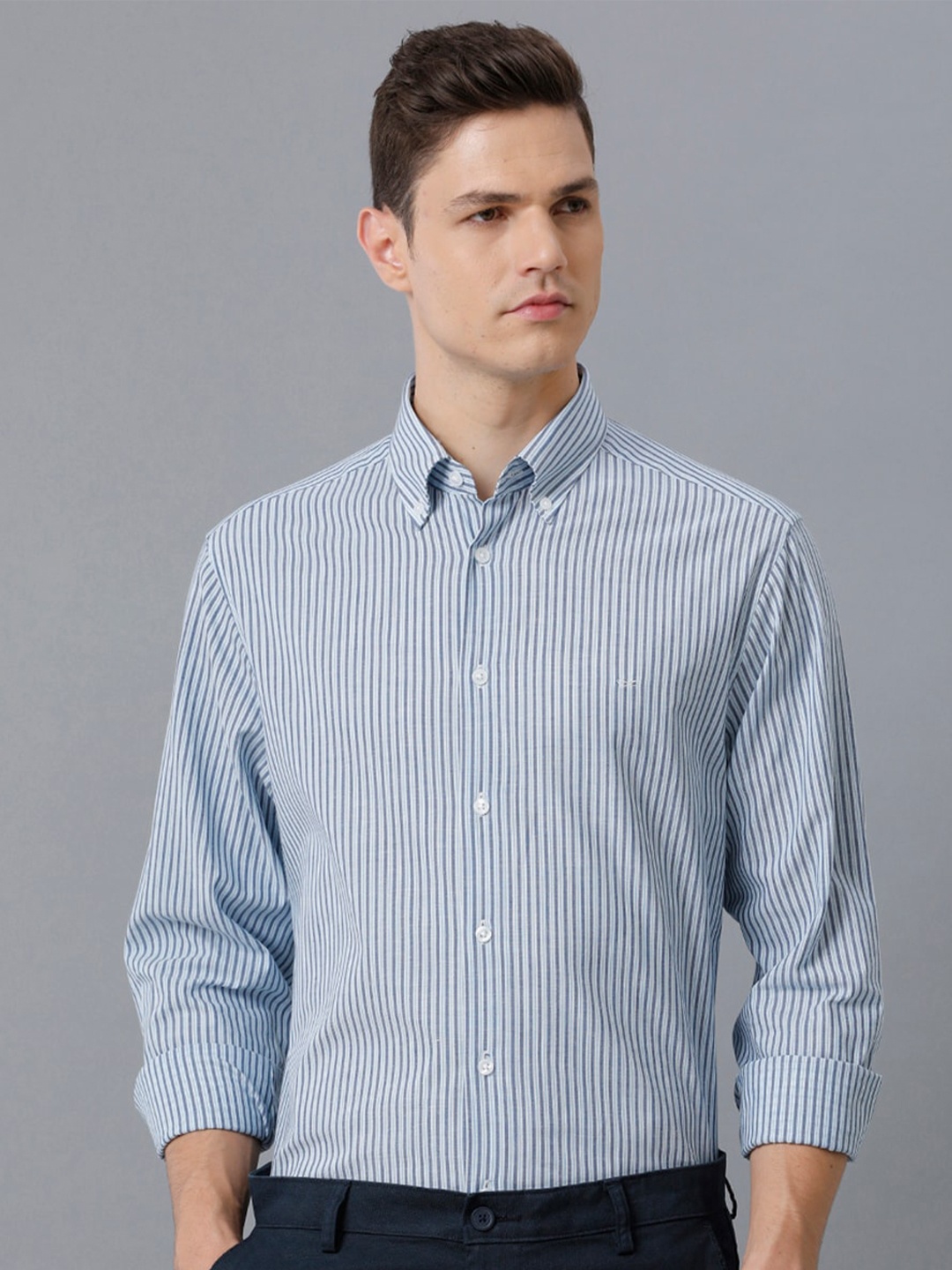 

Aldeno Comfort Vertical Stripes Button-Down Collar Cotton Casual Shirt, Blue