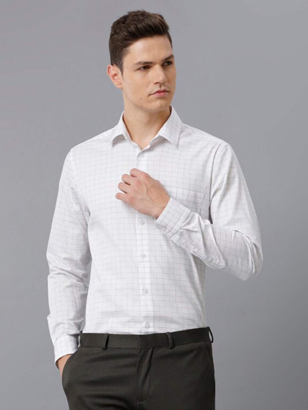 

Aldeno Slim Fit Grid Tattersall Checks Pure Cotton Casual Shirt, White