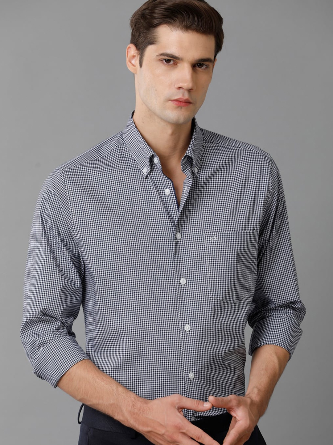 

Aldeno India Slim Micro Ditsy Printed Button-Down Collar Casual Shirt, Blue