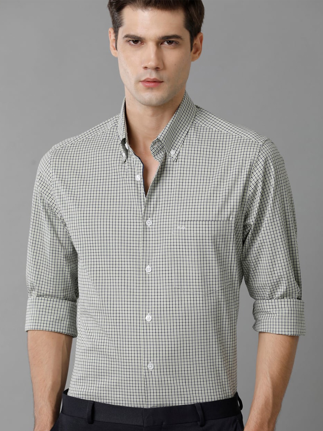 

Aldeno India Slim Micro Checks Button-Down Collar Cotton Casual Shirt, White
