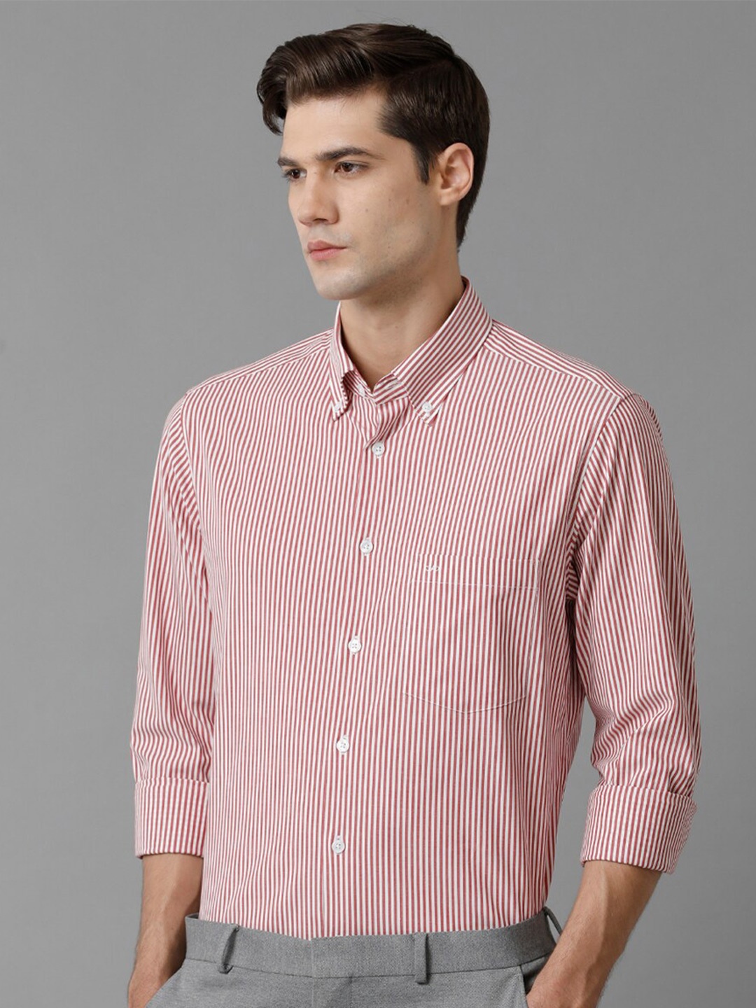 

Aldeno Indian Slim Vertical Striped Button-Down Collar Formal Shirt, White