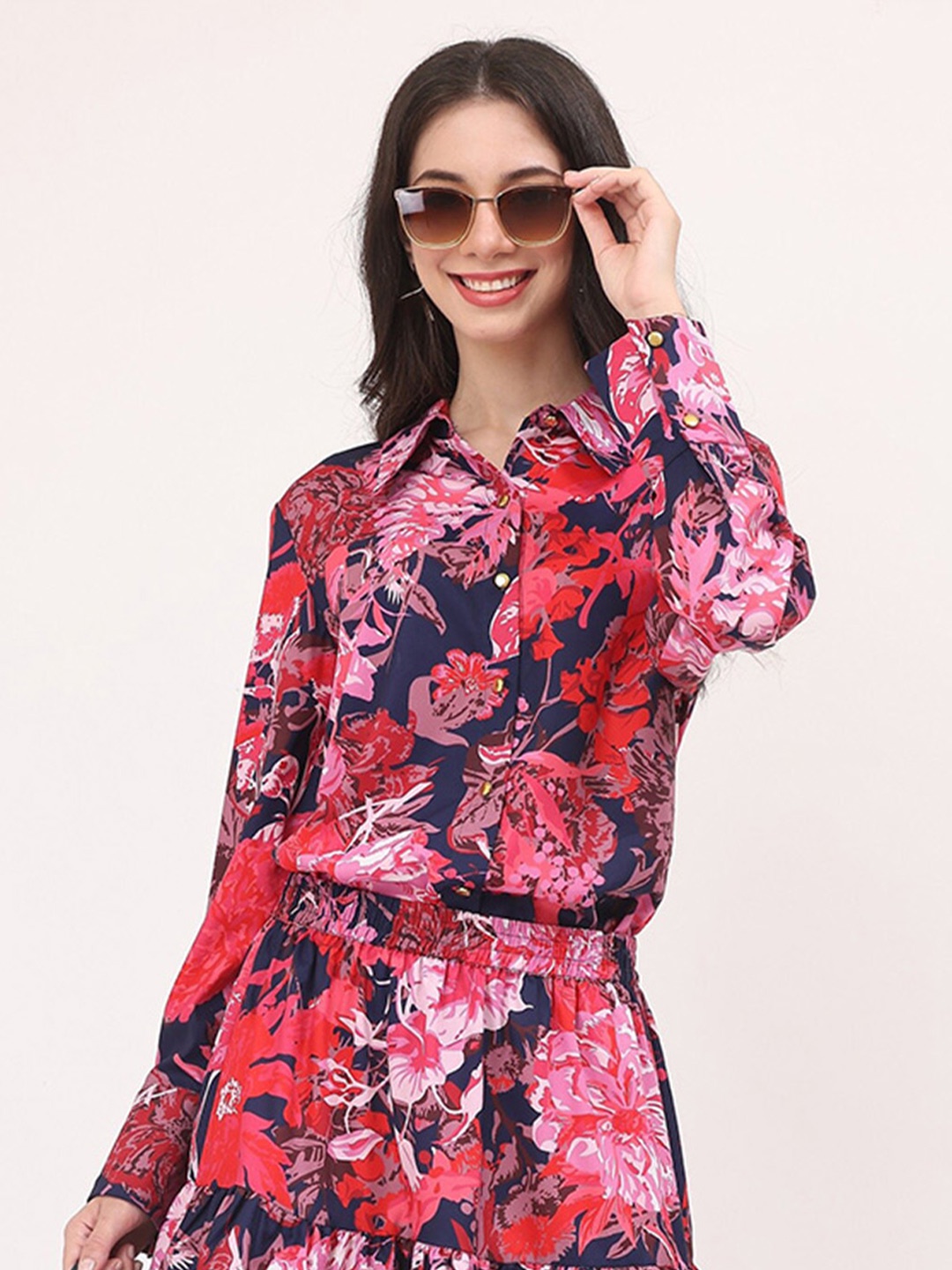 

TSM Modern Floral Printed Crepe Casual Shirt, Pink