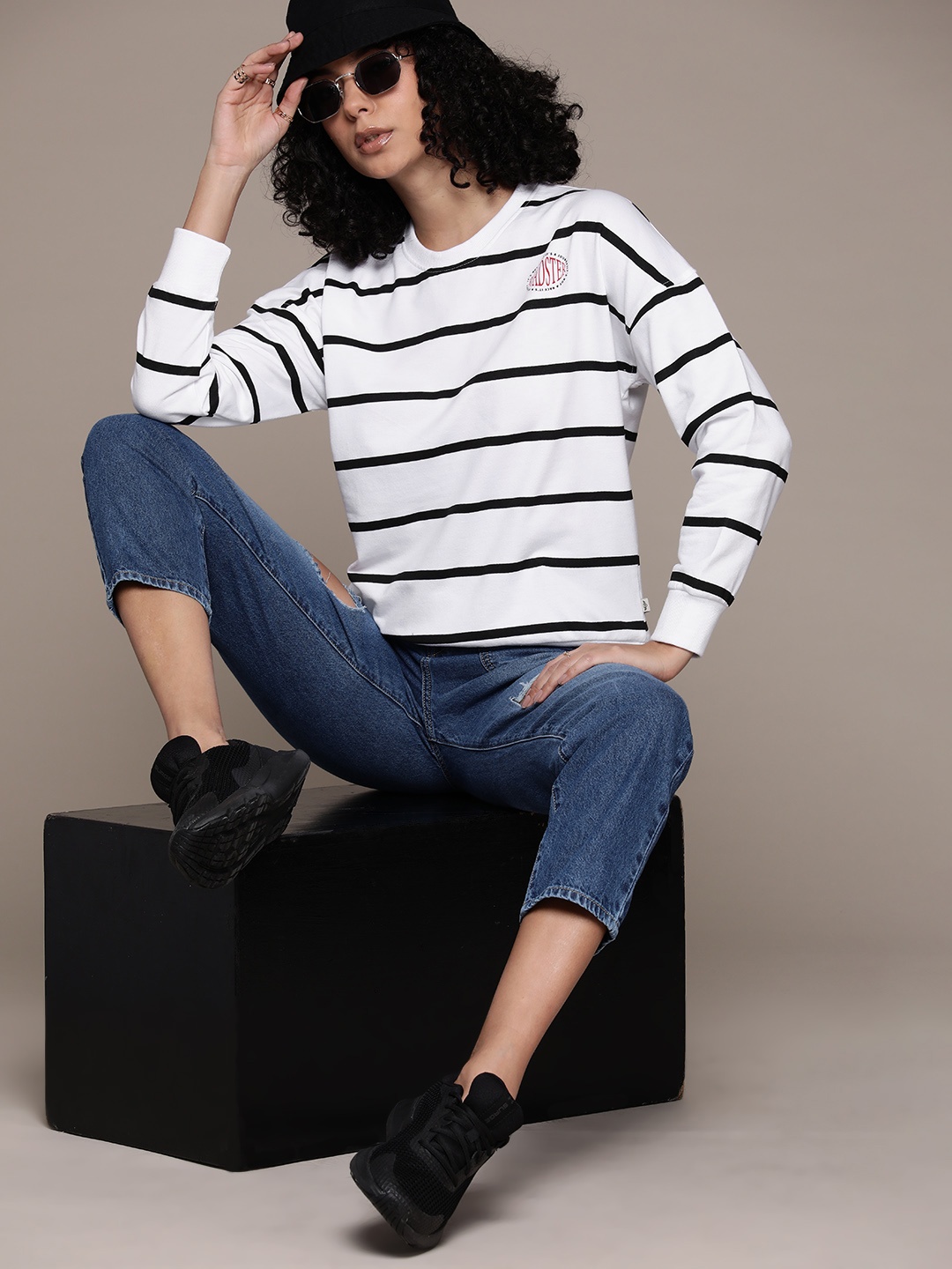 

Roadster Women Striped Sweatshirt, White