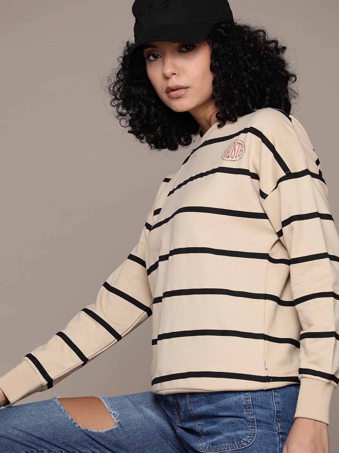 

Roadster Women Striped Sweatshirt, Beige