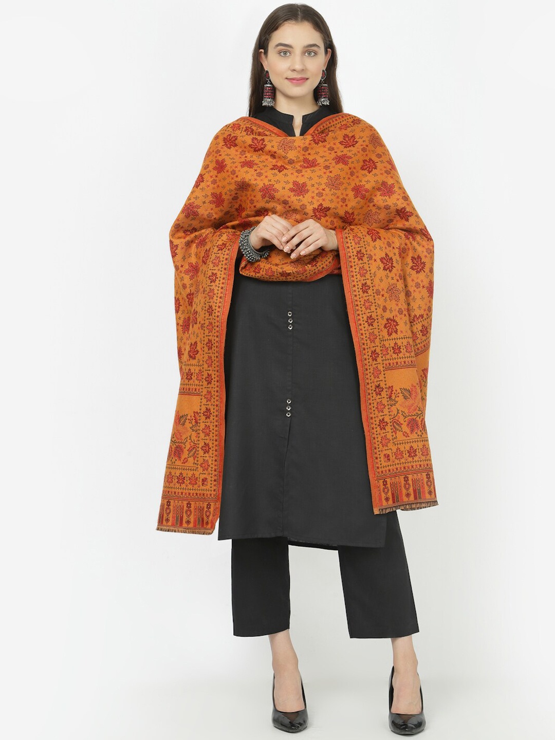 

WEAVERS VILLA Floral Woven Design Shawl, Mustard