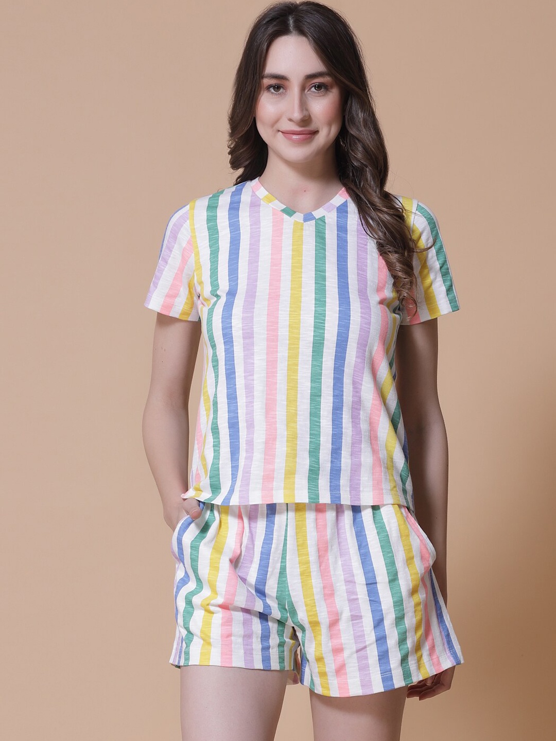 

HOUSE OF KKARMA Striped Pure Cotton Night Suit, White