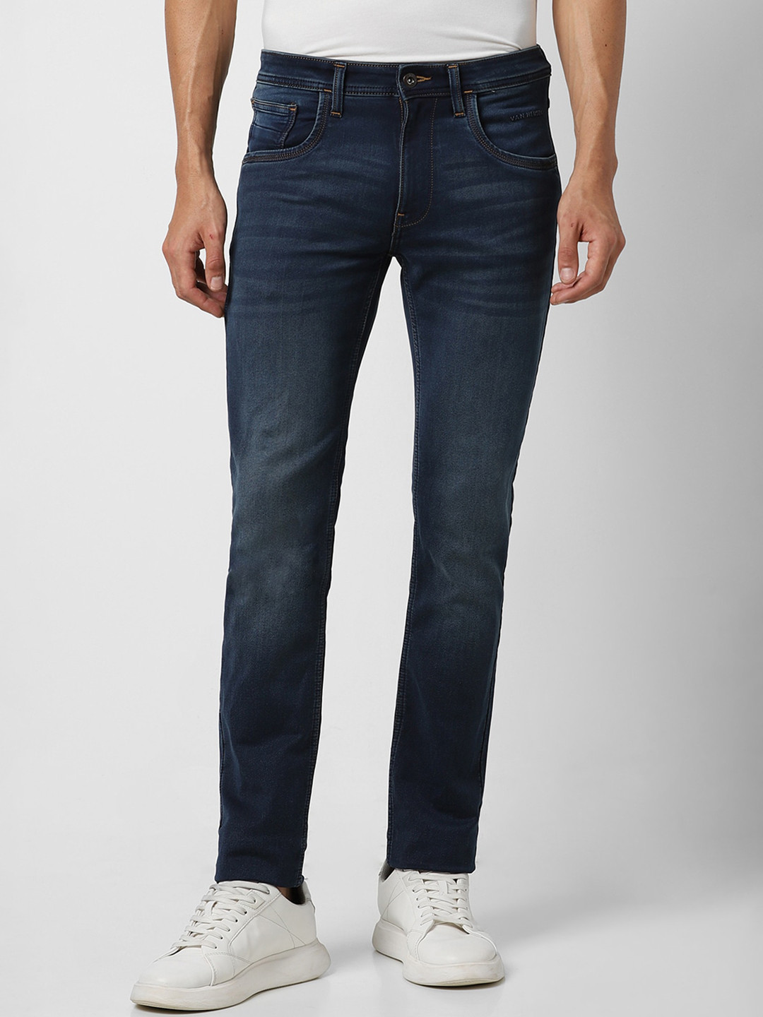 

V Dot Men Slim Fit Mid Rise Light Fade Stretchable Jeans Jeans, Navy blue