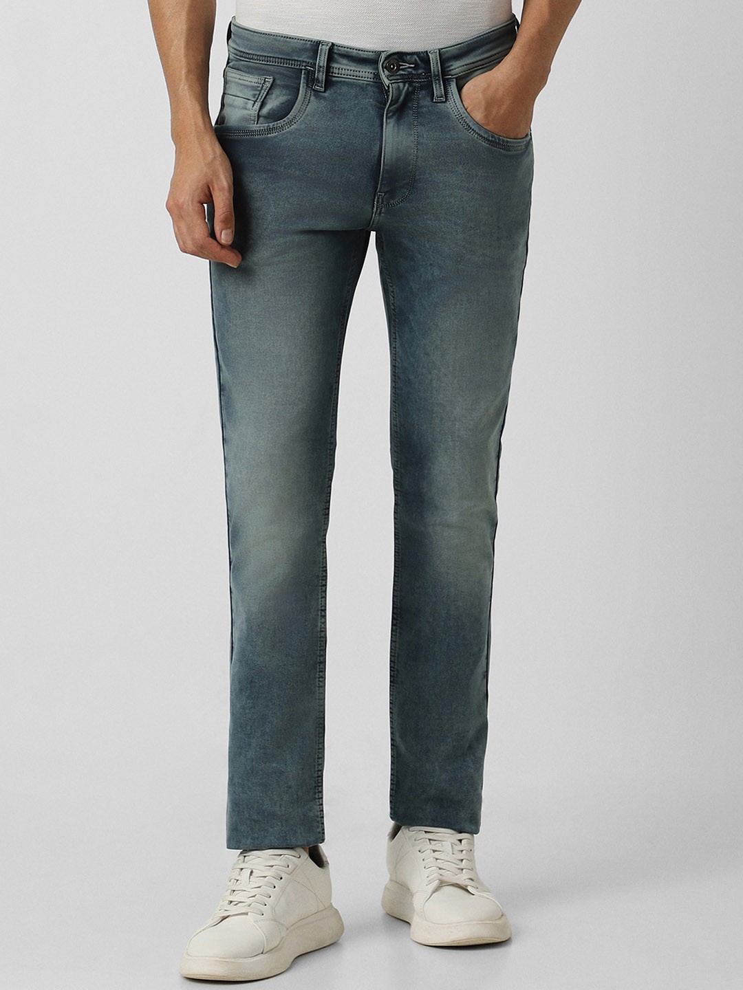 

VAN HEUSEN DENIM LABS Men Mid-Raise Clean Look Slim Fit Heavy Fade Jeans, Blue