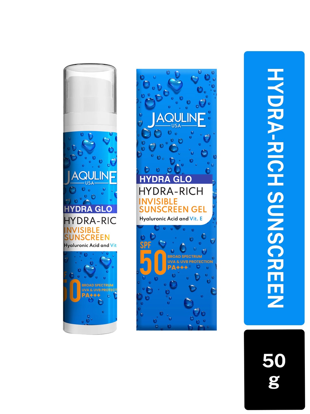 

Jaquline USA Hydra Glo SPF 50 PA+++ Hydra-Rich Invisible Sunscreen - 50g, Blue