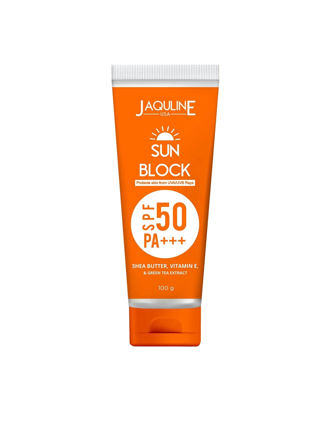 

Jaquline USA Sun Block SPF 50 PA+++ Sunscreen With Shea Butter & Vitamin E - 100g, Orange