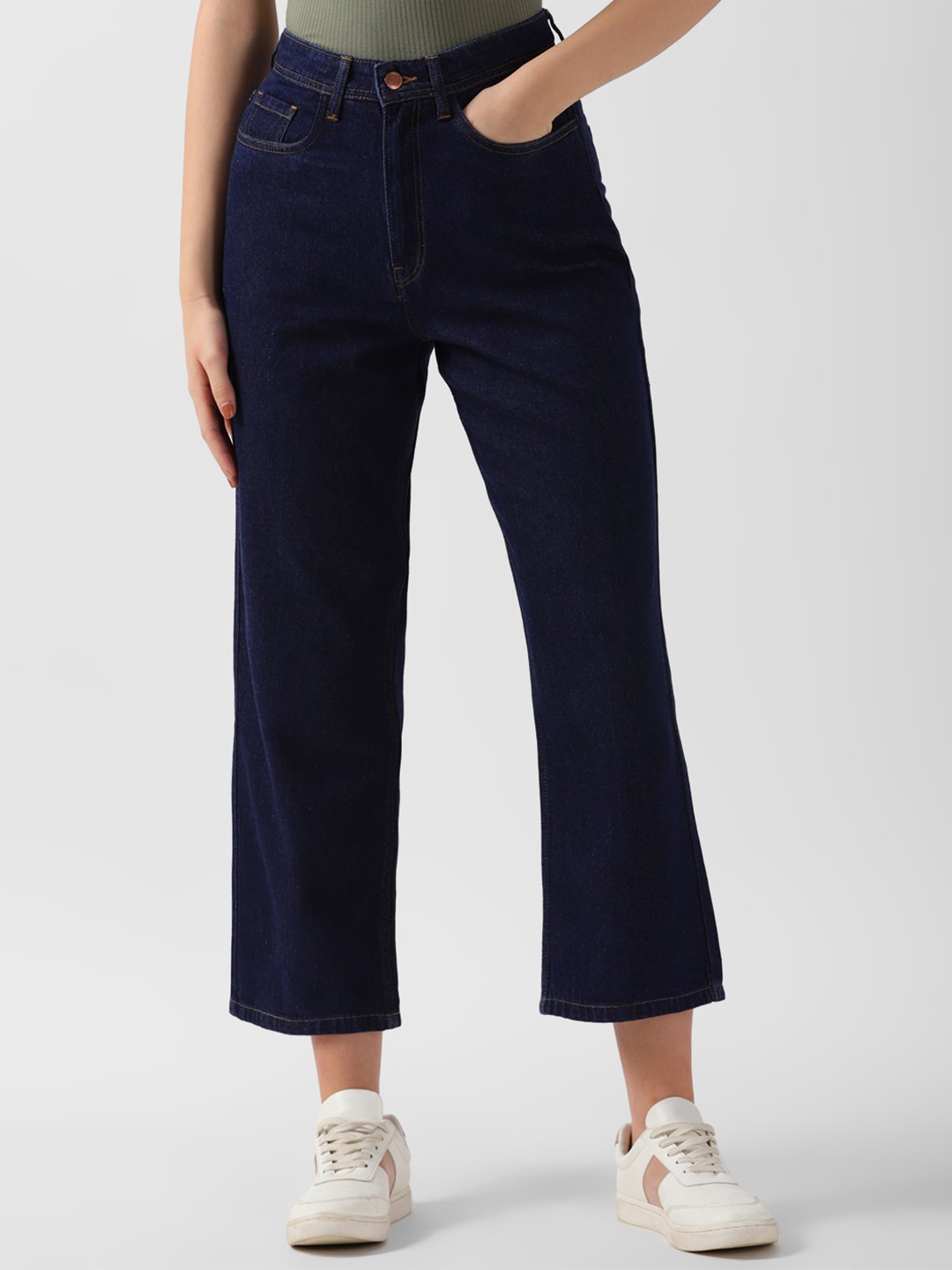 

Van Heusen Woman Mid-Rise Clean Look Cropped Cotton Jeans, Navy blue