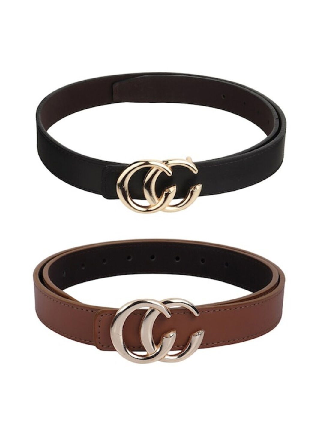 

DressBerry Women Black & Brown Set Of 2 Belt